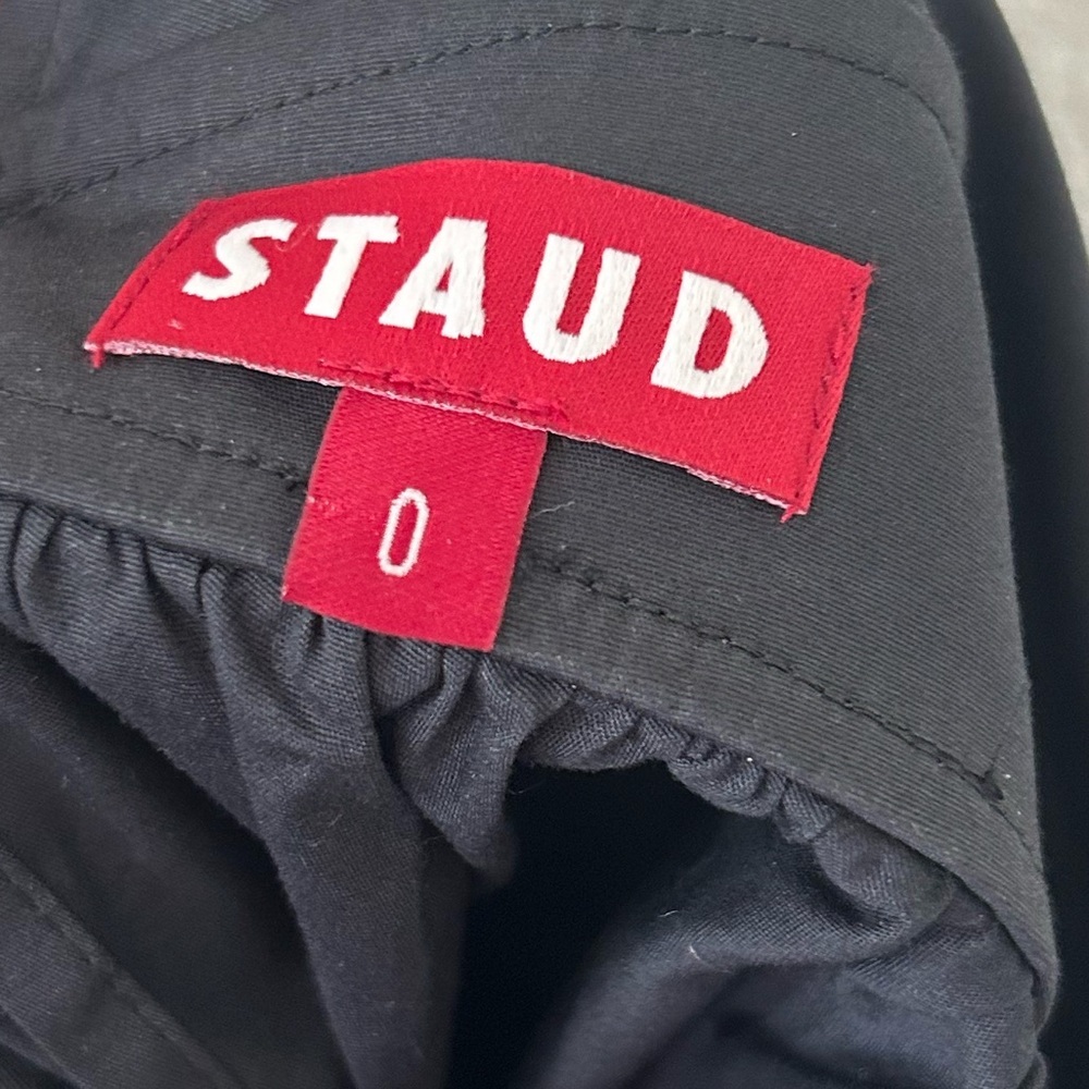 STAUD Luna Poplin V-Neck Open Back Puff Sleeve Top in Black - Picture 9 of 9